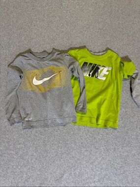 Nike Boys 3T Long-Sleeve Logo Tees - Gray & Neon Green - Set of 2